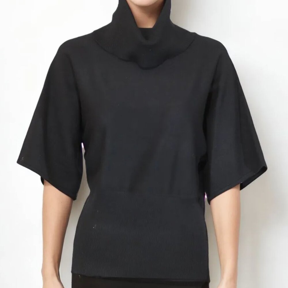 MK METRIC KNITS Turtleneck Short Sleeve Sweater STYLE# 52405 BLACK S - Picture 8 of 8